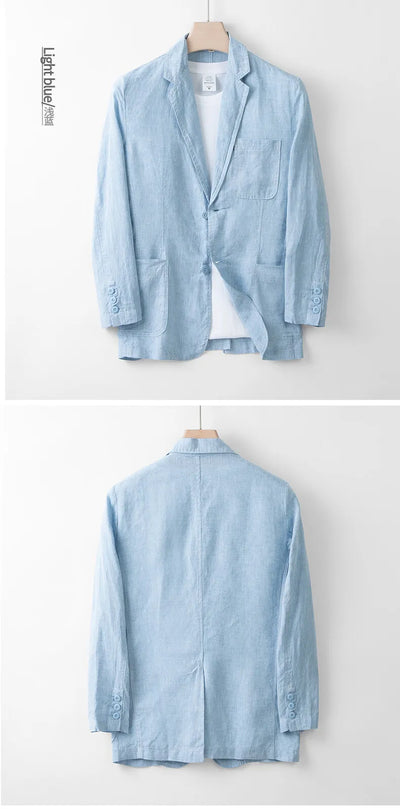 2025 Summer New Men's Linen Casual Suit Top Solid Color Lightweight Breathable Luxury Cotton Hemp Top 100% Linen Fabric