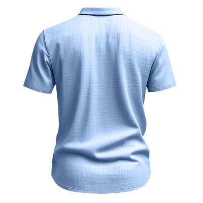 Men's Cotton Linen Short-Sleeved Shirt Summer Solid Color