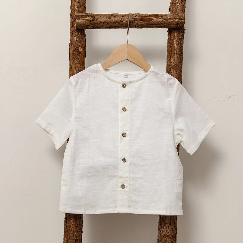 Boys Cotton And Linen Short-Sleeved
