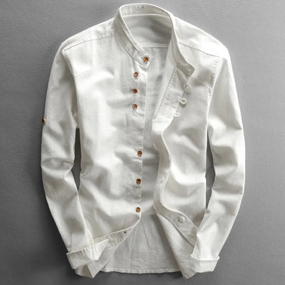 Men’s Cotton Linen Casual Long Sleeve Shirt