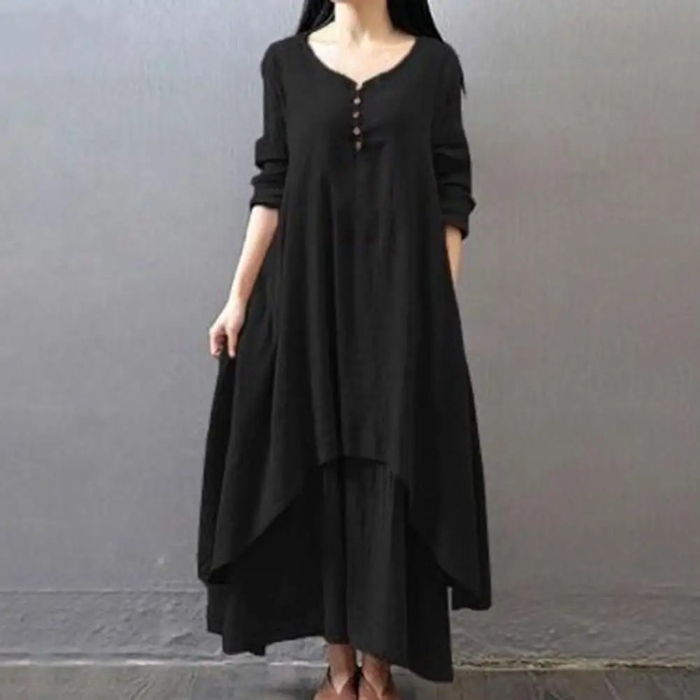 Women Elegant Linen White Dresses Bohemia Layering Vintage Robe Long Sleeve Loose Long Dress Female Autumn Vestidos