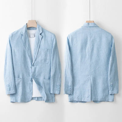 2025 Summer New Men's Linen Casual Suit Top Solid Color Lightweight Breathable Luxury Cotton Hemp Top 100% Linen Fabric