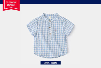 Summer Cotton Linen Boys Shirt Children Clothes Kids Tops