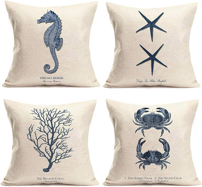 Ocean sailing theme set linen marine life blue pillow case