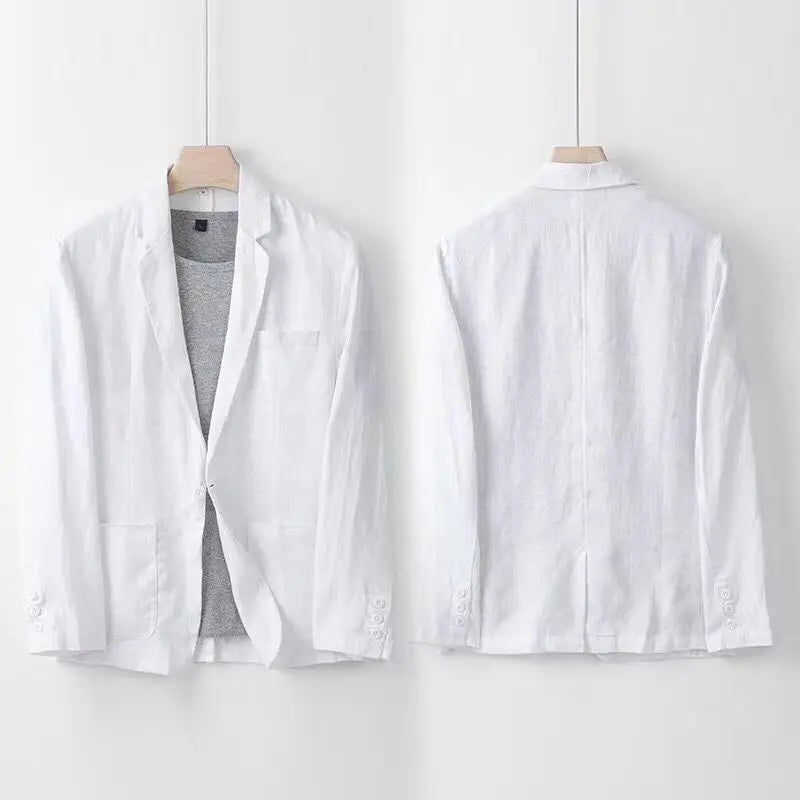 Spring Autumn Fashion Men Linen Two-piece Set Blazer Jacket