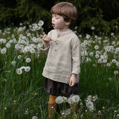 Chic Casual Cotton Linen Shirt Children's 2024 New Retro