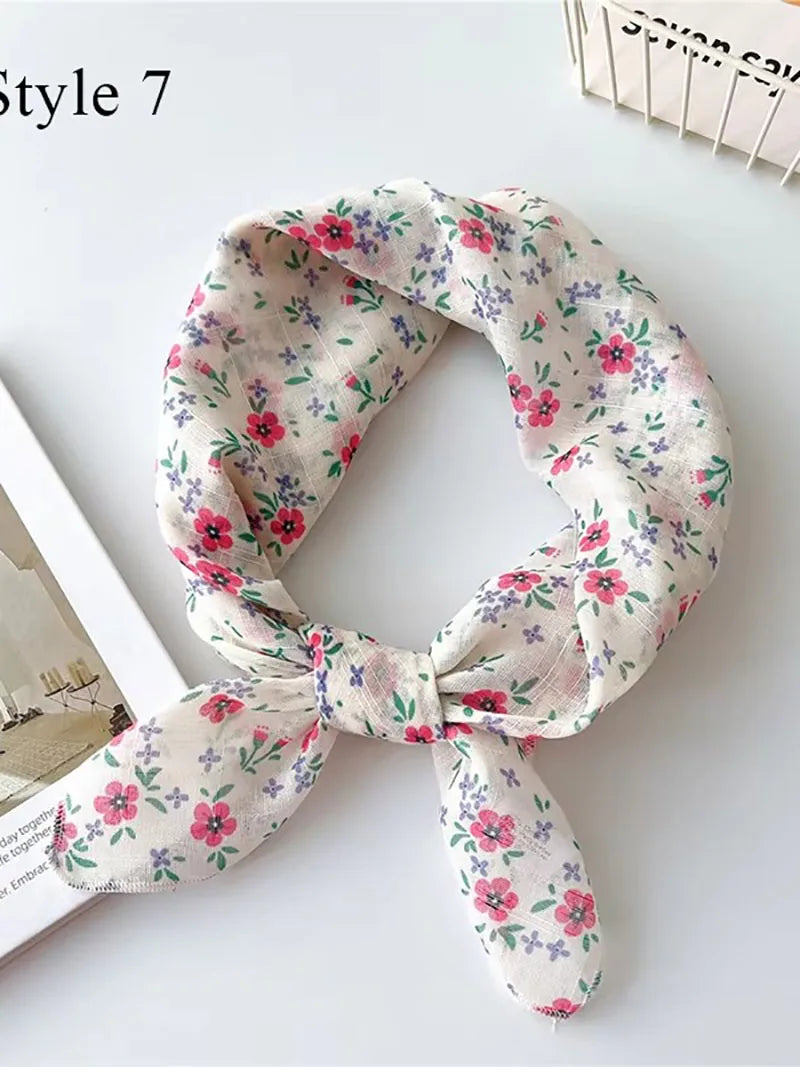 1pcscotton and linen square scarf, cherry blossom printed tie scarf, headscarf, women's filthy headscarf, women's headscarf, he