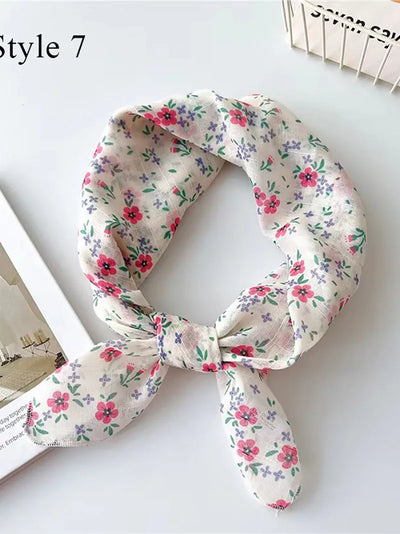 1pcscotton and linen square scarf, cherry blossom printed tie scarf, headscarf, women's filthy headscarf, women's headscarf, he