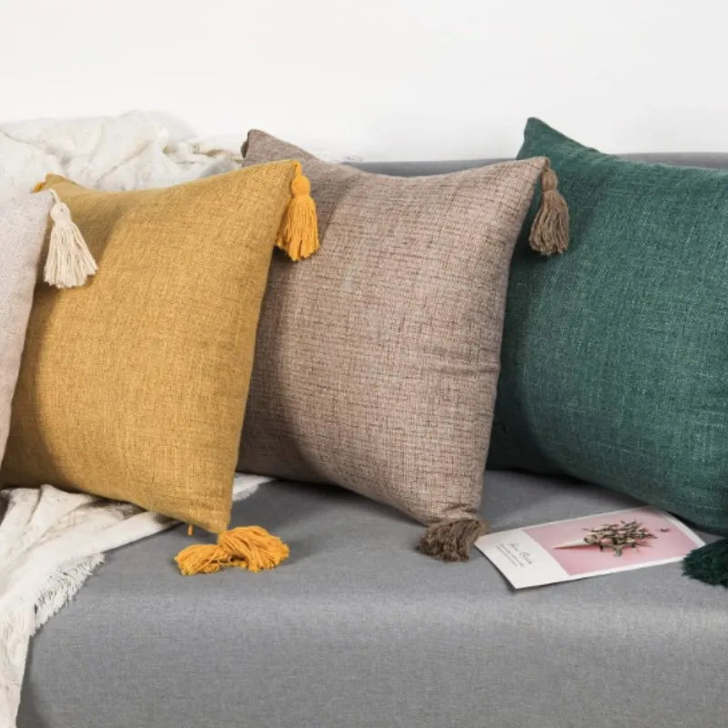 Embroidered Leaves Linen-Effect Cushion Cover