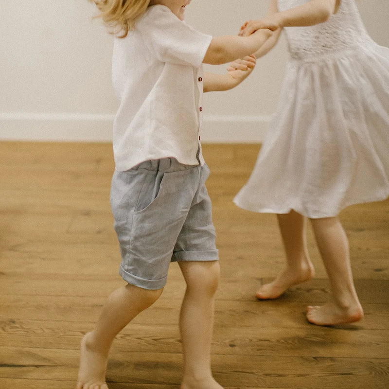 Boys Cotton And Linen Short-Sleeved