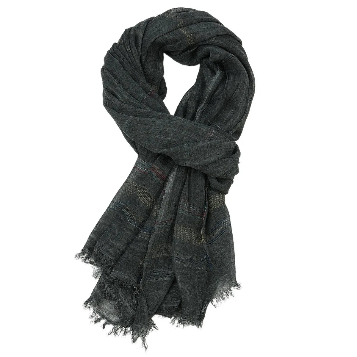 European and American Bandana Scarf Cotton Linen Yarn-dyed Striped Scarves Tassel Long Shawl Male Accessories