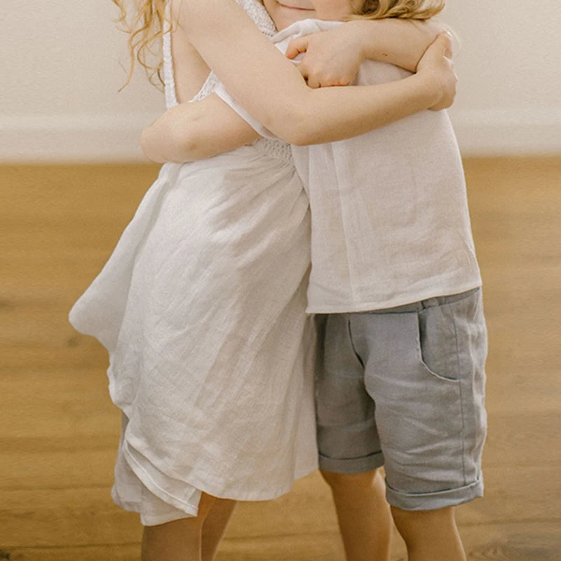 Boys Cotton And Linen Short-Sleeved