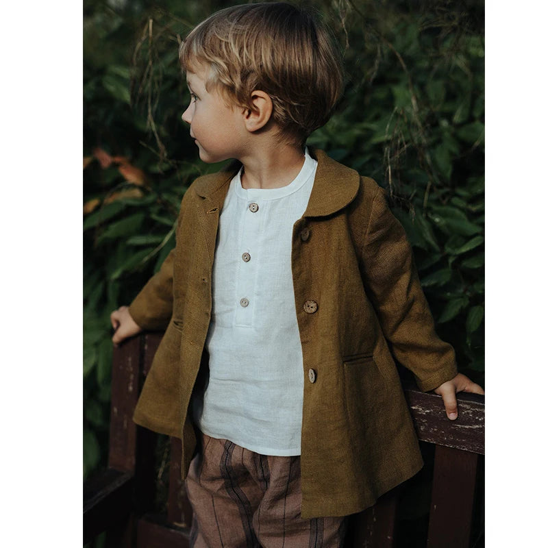 Chic Casual Cotton Linen Shirt Children's 2024 New Retro