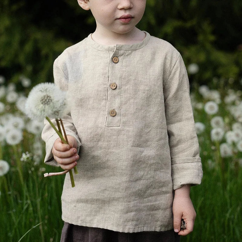 Chic Casual Cotton Linen Shirt Children's 2024 New Retro