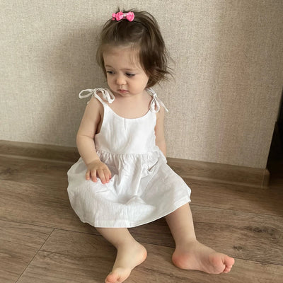 Kids Girls Summer Cotton Princess Dress Linen Suspenders