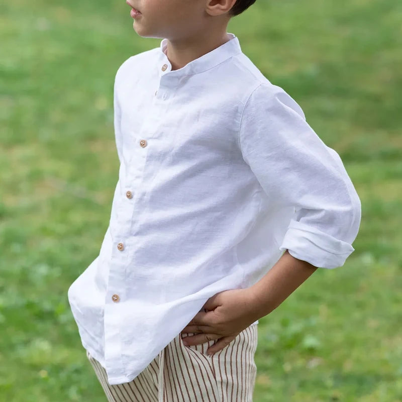 Boys White Linen Shirt Autumn male