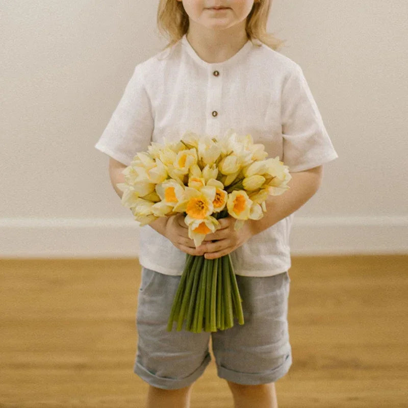 Boys Cotton And Linen Short-Sleeved