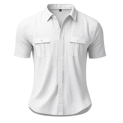 Men's Cotton Linen Short-Sleeved Shirt Summer Solid Color