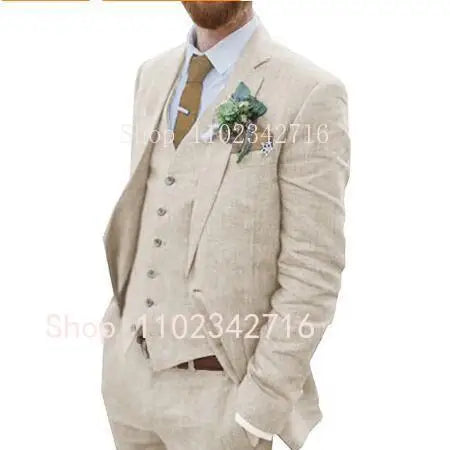 Costume Homme 3 Piece Linen Men Suits