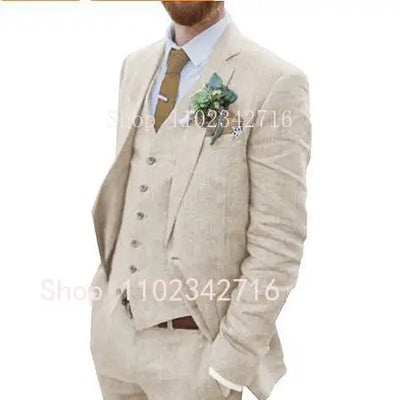 Costume Homme 3 Piece Linen Men Suits