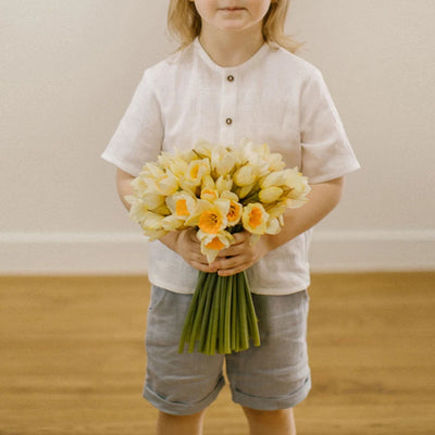 Boys Cotton And Linen Short-Sleeved