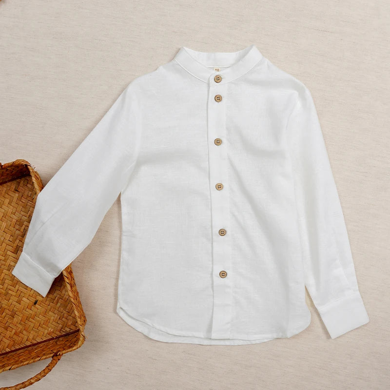 Boys White Linen Shirt Autumn male