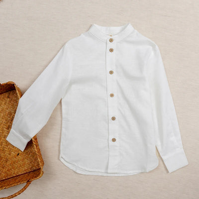 Boys White Linen Shirt Autumn male