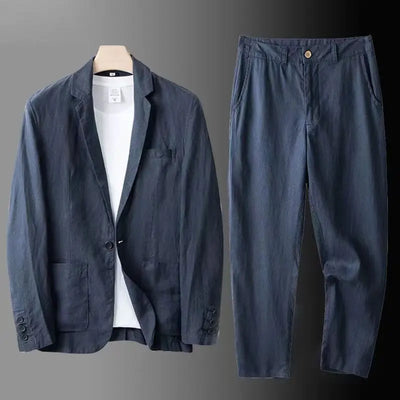 Spring Autumn Fashion Men Linen Two-piece Set Blazer Jacket