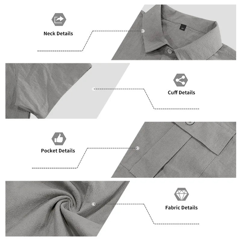 Men's Cotton Linen Short-Sleeved Shirt Summer Solid Color