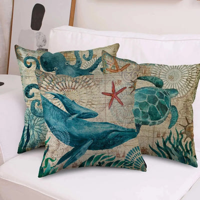 Marine Life Turtle Seahorse Whale Octopus Cushion