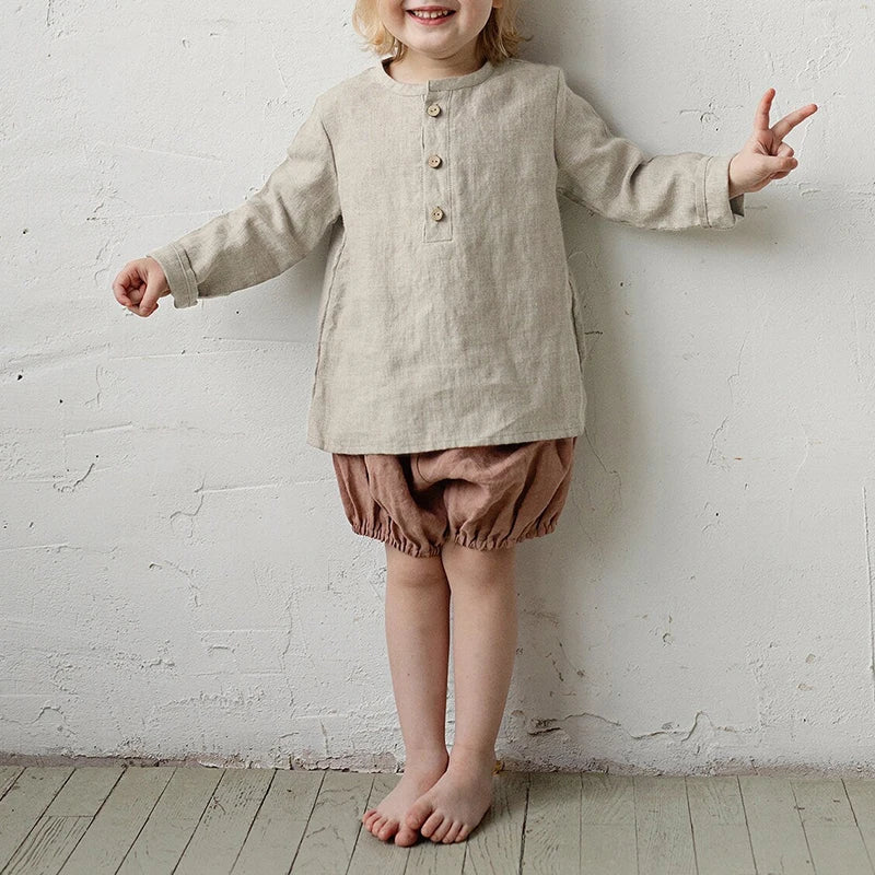 Chic Casual Cotton Linen Shirt Children's 2024 New Retro