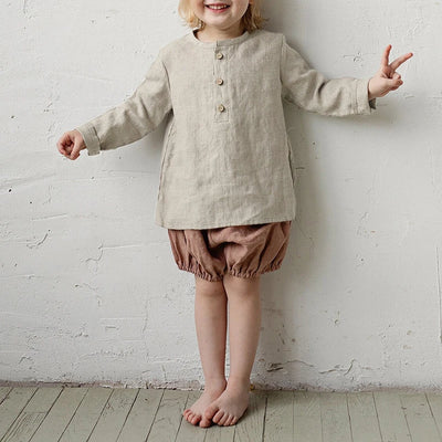 Chic Casual Cotton Linen Shirt Children's 2024 New Retro