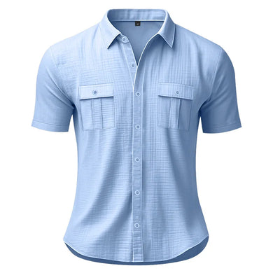 Men's Cotton Linen Short-Sleeved Shirt Summer Solid Color