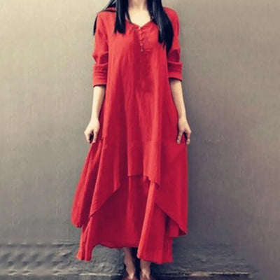 Women Elegant Linen White Dresses Bohemia Layering Vintage Robe Long Sleeve Loose Long Dress Female Autumn Vestidos