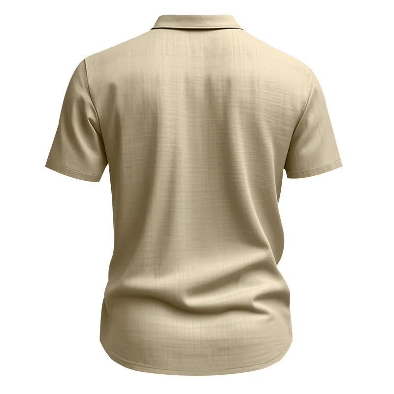 Men's Cotton Linen Short-Sleeved Shirt Summer Solid Color