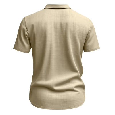 Men's Cotton Linen Short-Sleeved Shirt Summer Solid Color