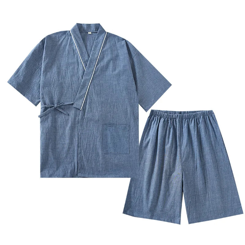 Couples Home Casual Pajamas Set Japanese Style Yukata Kimono Cotton Linen Robes Shorts Chinese Hanfu Pyjamas Bathrobe Sleepwear