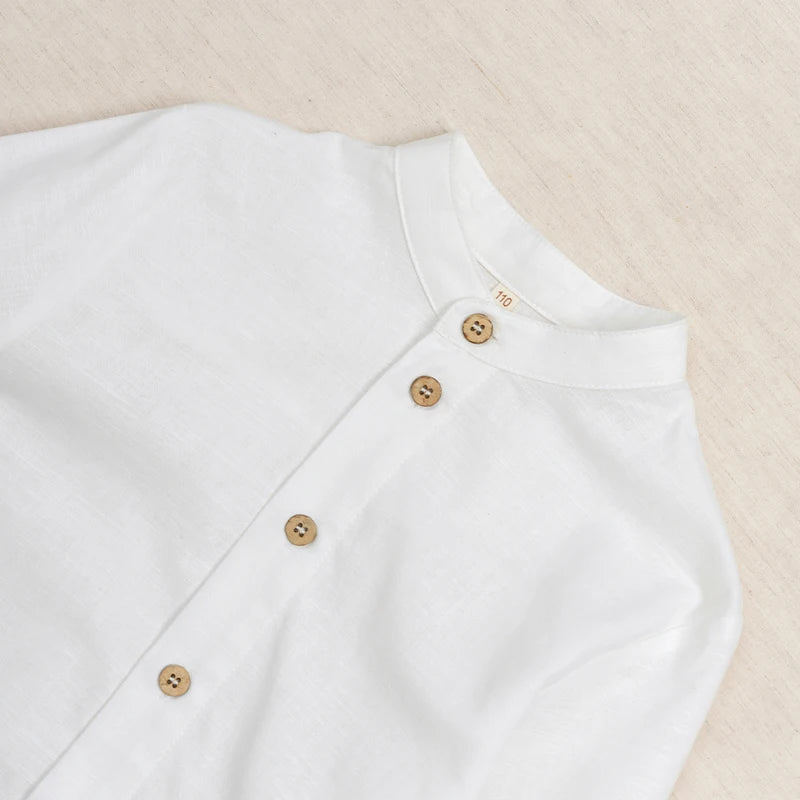 Boys White Linen Shirt Autumn male