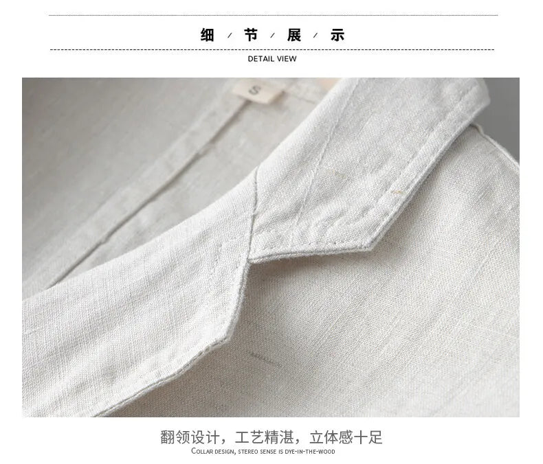 2025 Summer New Men's Linen Casual Suit Top Solid Color Lightweight Breathable Luxury Cotton Hemp Top 100% Linen Fabric