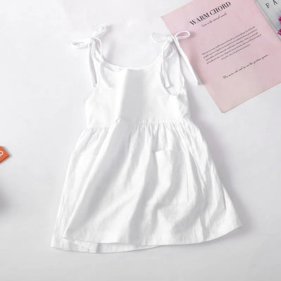 Kids Girls Summer Cotton Princess Dress Linen Suspenders
