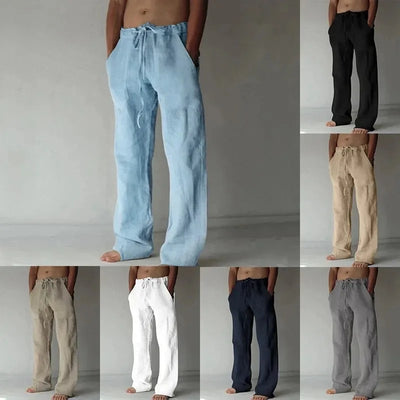 Men's Cotton Linen Long Pants Summer Solid Color