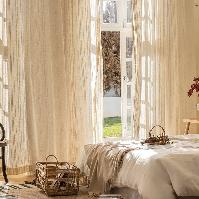 Linen-Effect Striped Gauze Curtains