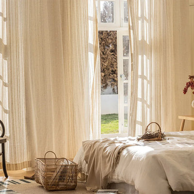 Linen-Effect Striped Gauze Curtains