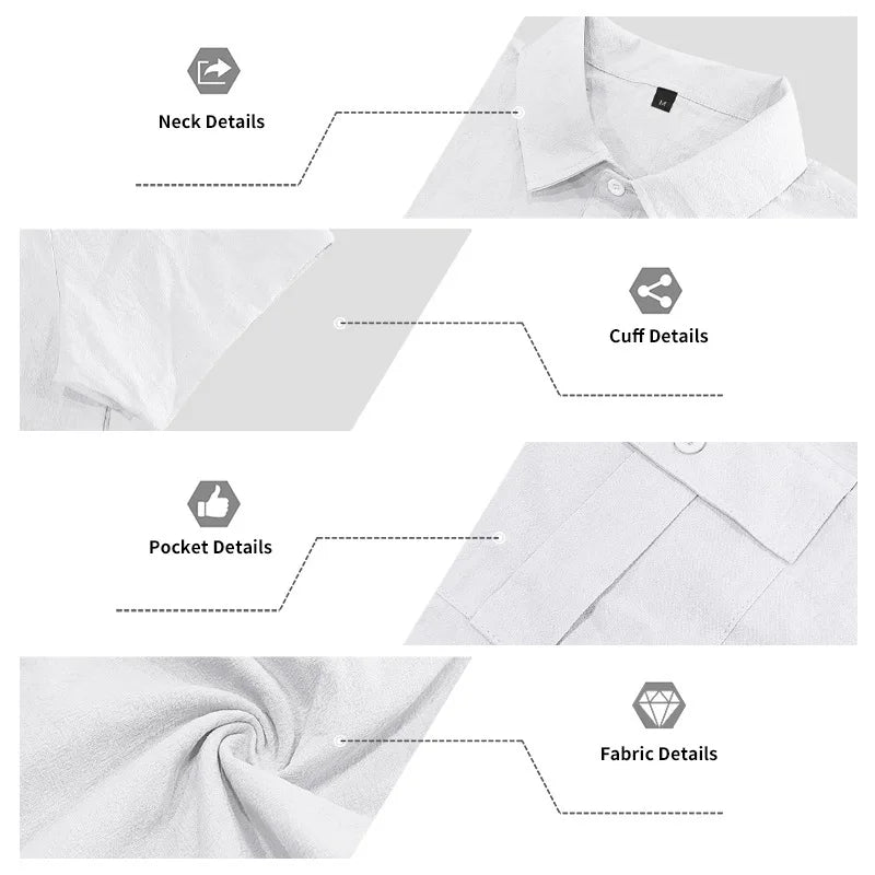 Men's Cotton Linen Short-Sleeved Shirt Summer Solid Color