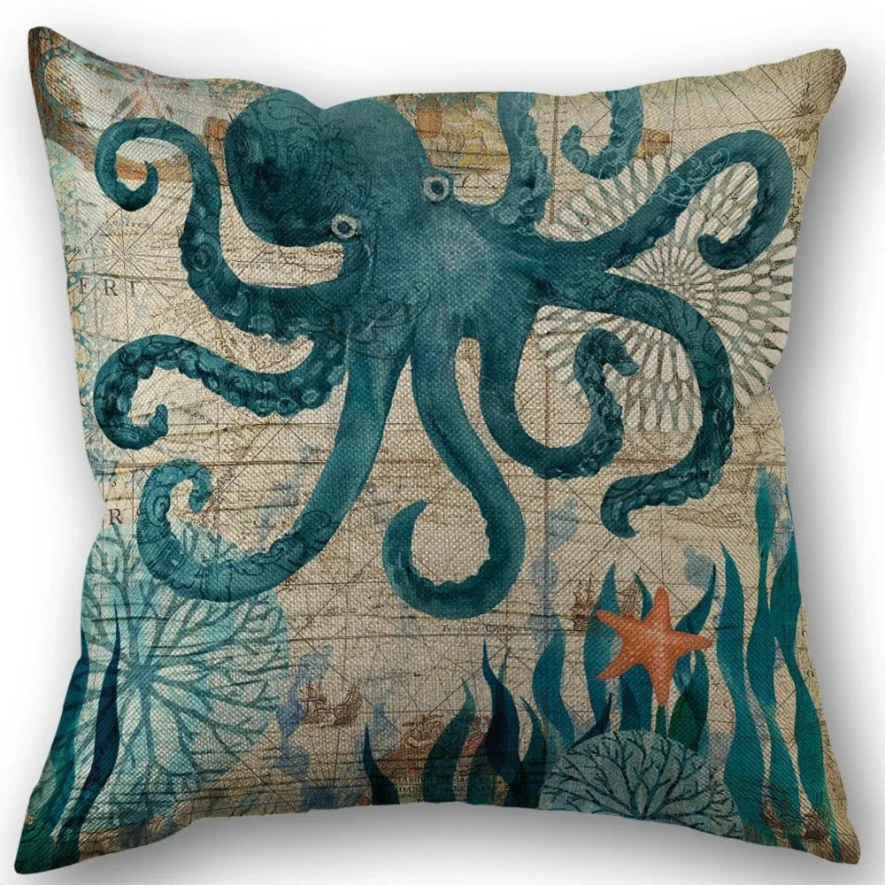 Marine Life Turtle Seahorse Whale Octopus Cushion