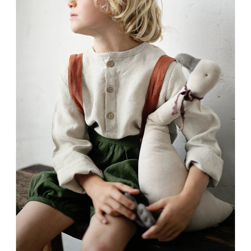 Chic Casual Cotton Linen Shirt Children's 2024 New Retro