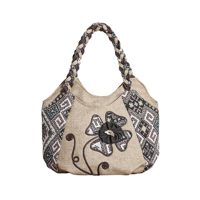 Vintage Linen Handbag for Women National Style Handle Bag