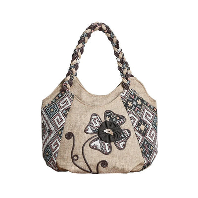 Vintage Linen Handbag for Women National Style Handle Bag