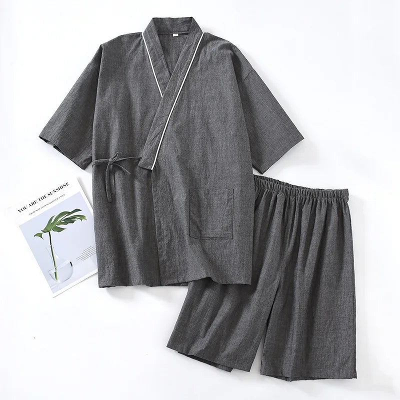 Couples Home Casual Pajamas Set Japanese Style Yukata Kimono Cotton Linen Robes Shorts Chinese Hanfu Pyjamas Bathrobe Sleepwear