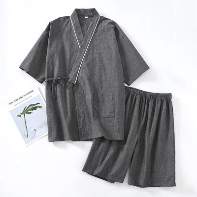 Couples Home Casual Pajamas Set Japanese Style Yukata Kimono Cotton Linen Robes Shorts Chinese Hanfu Pyjamas Bathrobe Sleepwear